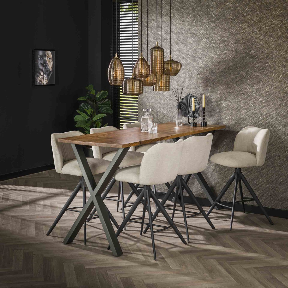 Hanglamp Ranco 7-lichts in amber glas - Afbeelding 4