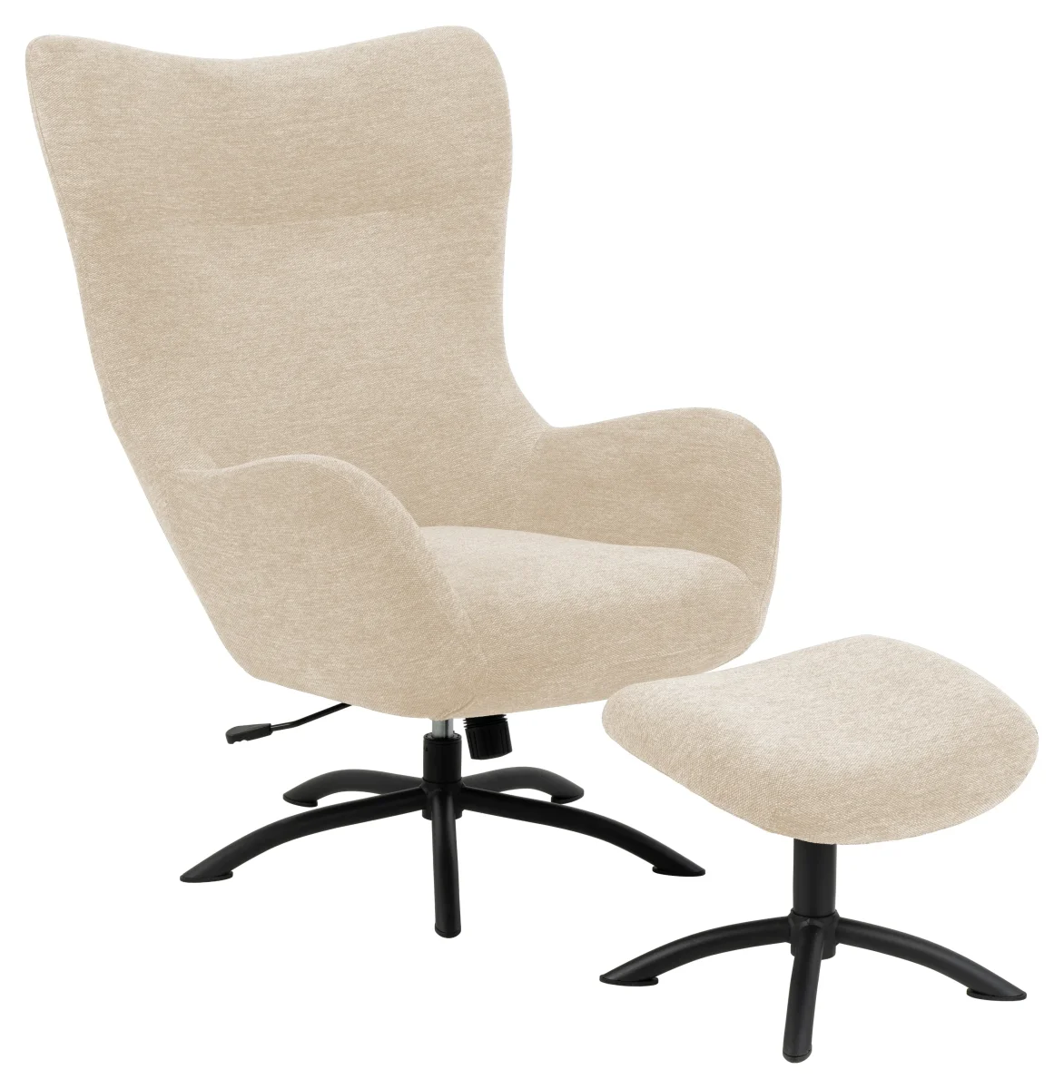 Fauteuil + hocker Hov in luxe crème stof - Afbeelding 4