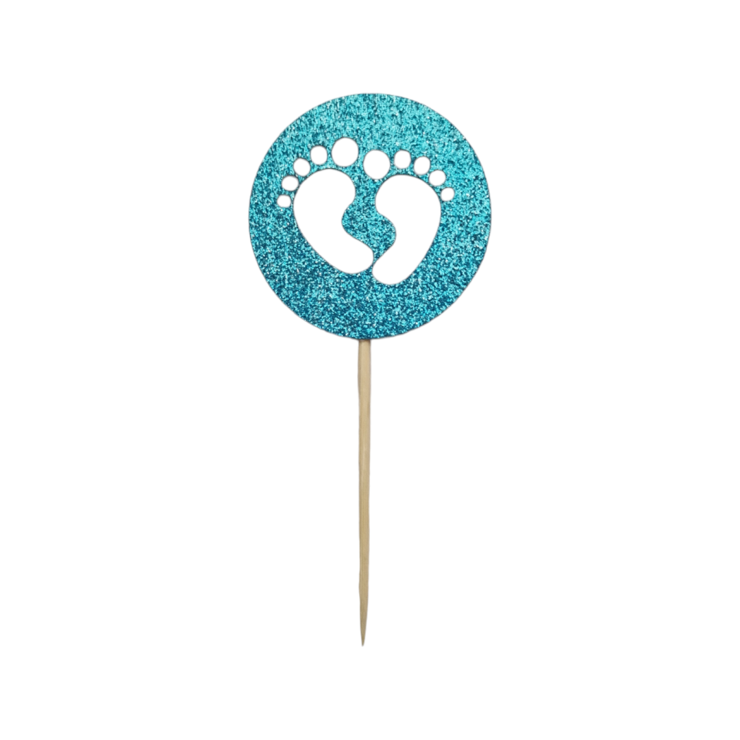 ‘Babyvoetjes Blauw’ Mini Topper Glitter Zilver – Kook Boutique - Afbeelding 3