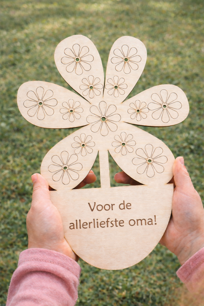Houten bloem op standaard - Afbeelding 2