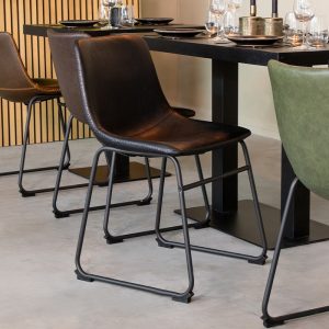 LABEL51 Eetkamerstoel Risto – Zwart – Kunstleder – Zwart Metalen Frame