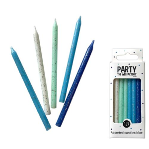 Kaarsjes glitter blauw assorti 16 stuks