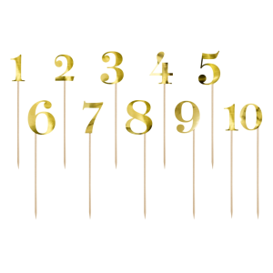 Cake Toppers Tafelnummers – Goud Set/11 – Partydeco